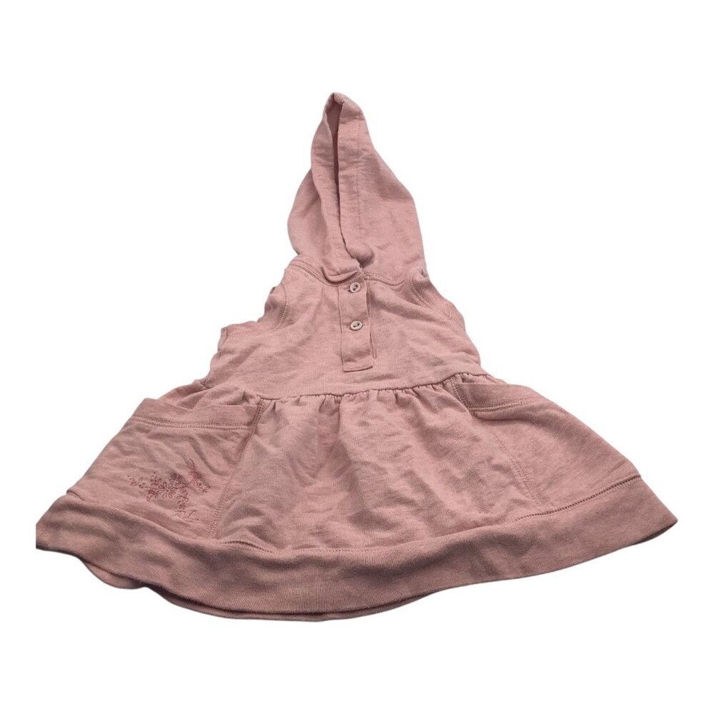 Ralph Lauren Hooded Dress GirlS 9 Months Pink‎ Embroidered Detail Cotton